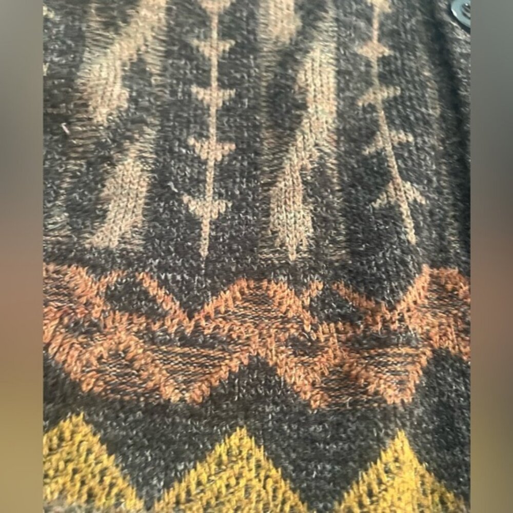 Vintage grandpa cardigan geometric designs full button front fall colourway L - Picture 2 of 6